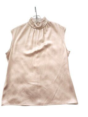 Vintage Champagne satin back zip sleeveless top with scrunch neck